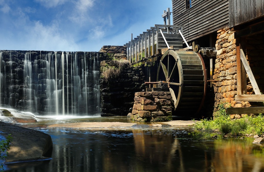 Historic Yates Mill at Yates Mill County Park, Raleigh North Carolina, USA. Historic Yates Mill County Park is a 174-acre park in the southwestern part of Wake County