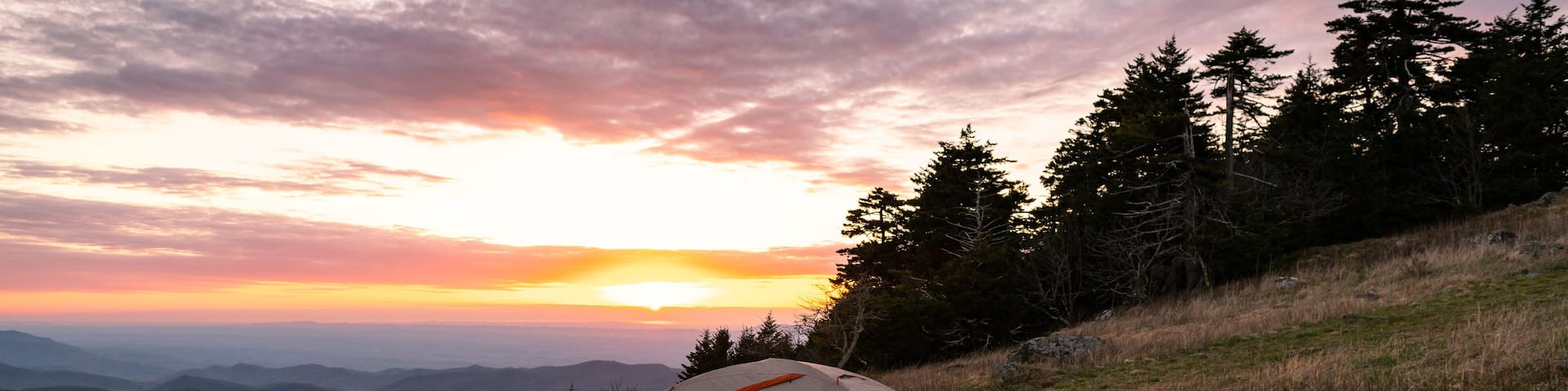 Camping on the Appalachian Trail at Whitetop Mountain, Virginia at Sunset