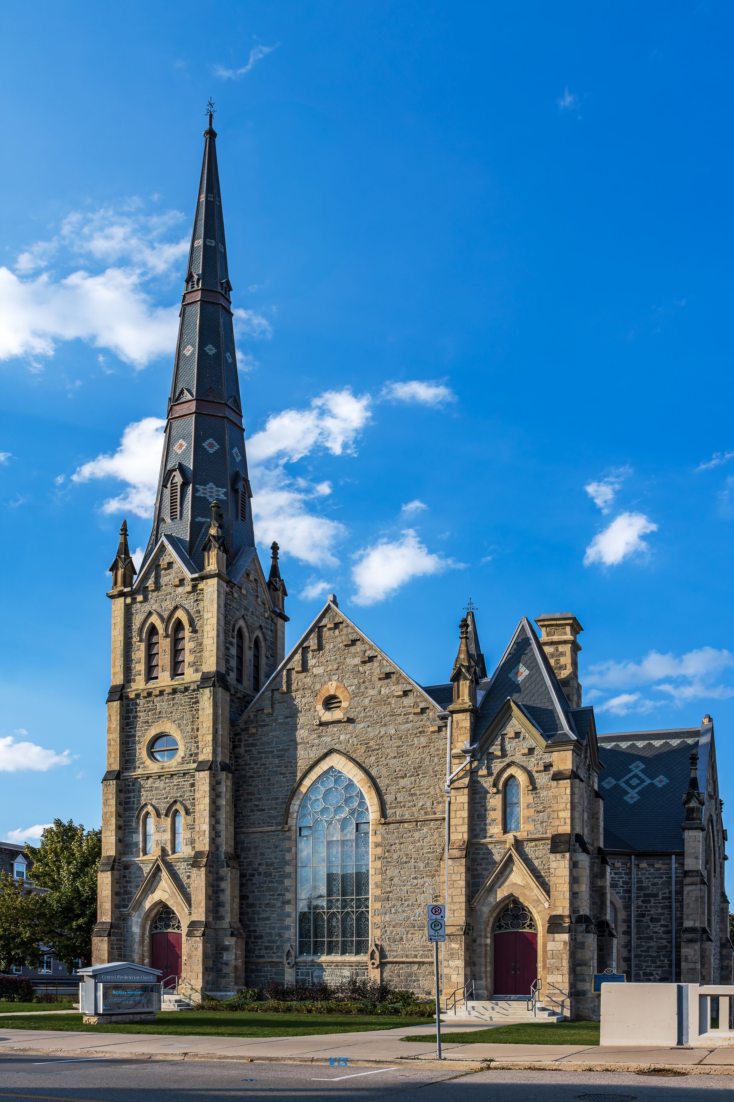 View of the Central Presbyterian church, in Cambridge downtown, Galt, Ontario, Canada
