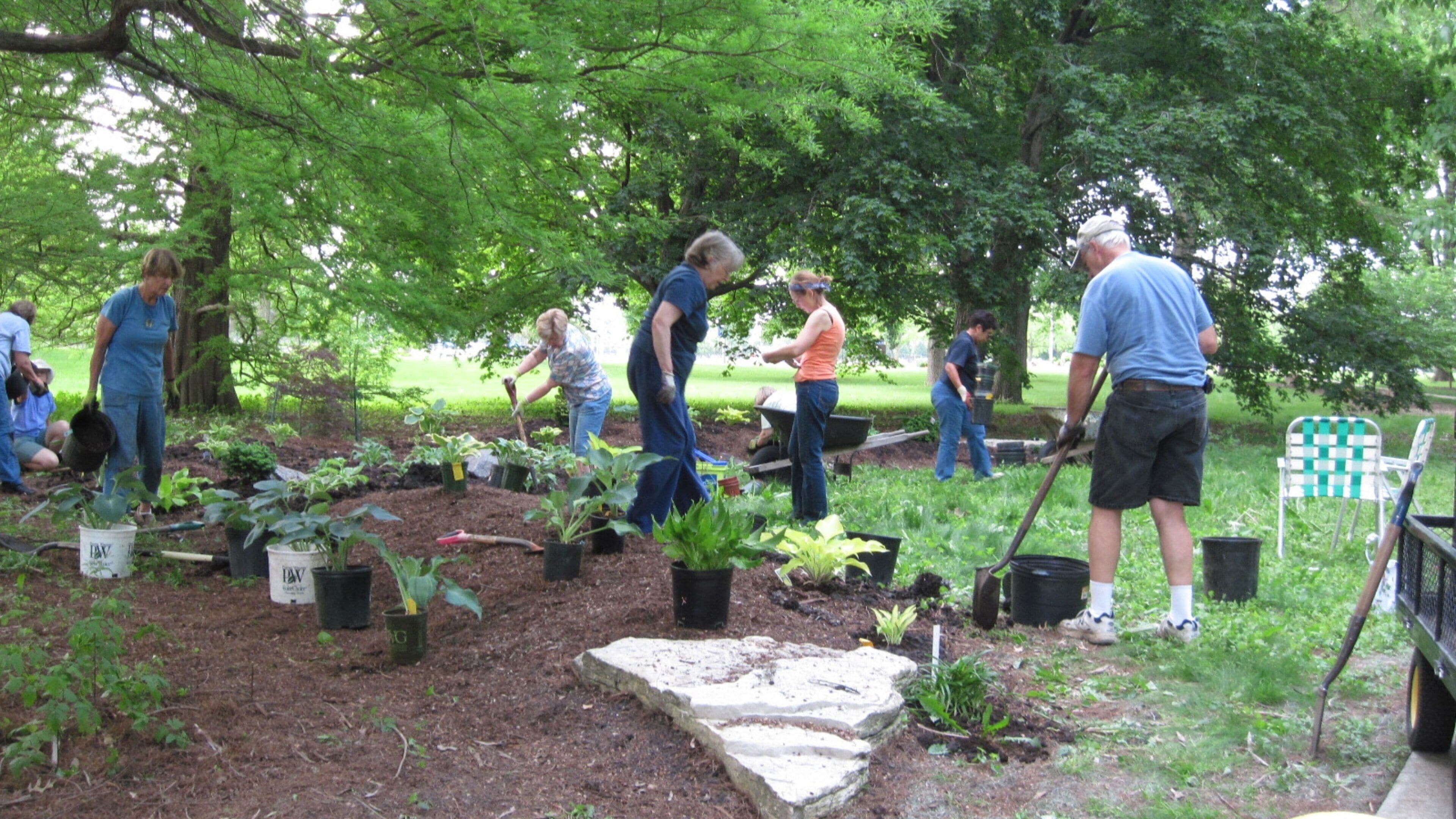 University of Illinois Arboretum which includes a garden as well as a small group of people