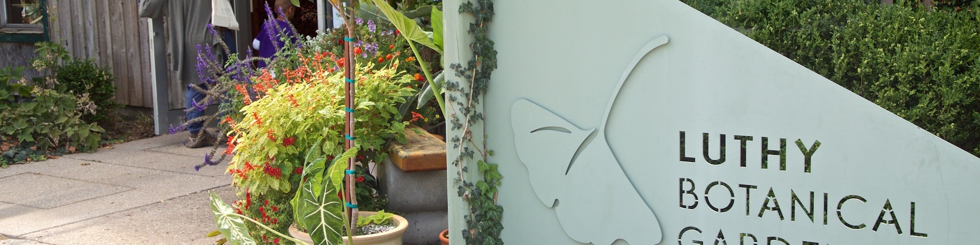 Luthy Botanical Garden featuring signage and wildflowers