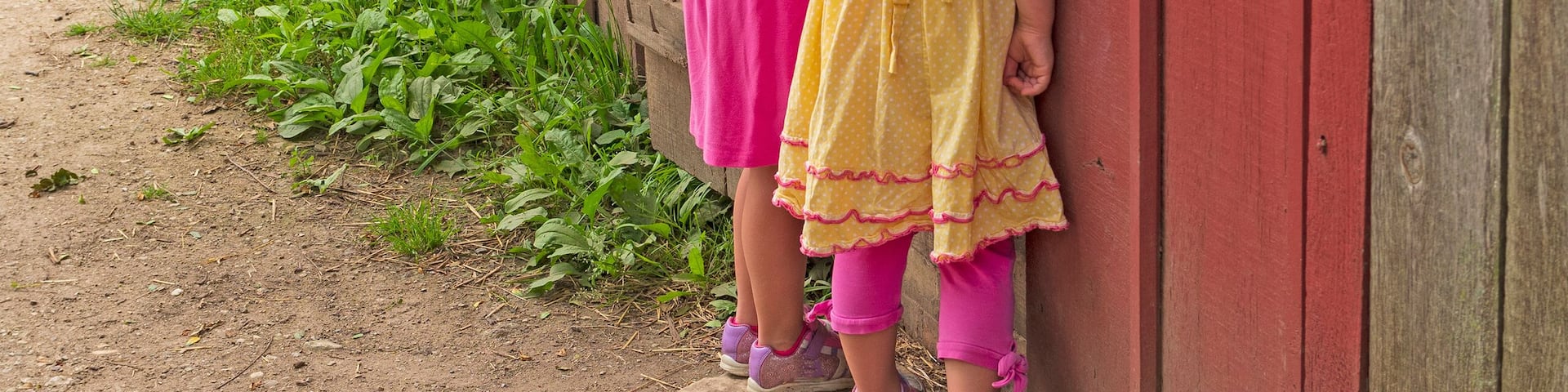 Twin Sisters Looking to See What is in the Barn