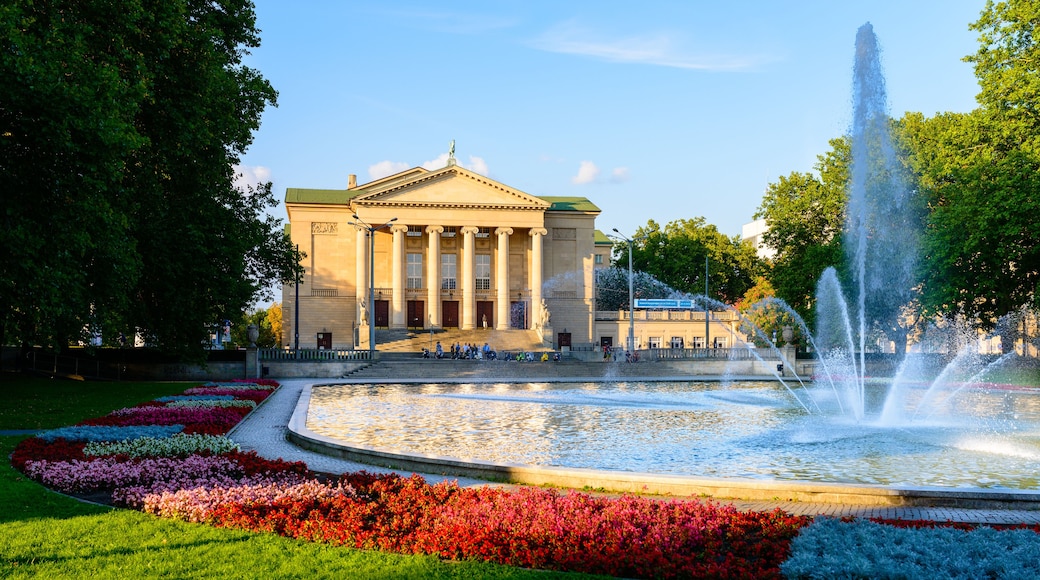 Grand Theatre - neoclassical opera house located in Poznań, Poland - in the rays of the setting sun