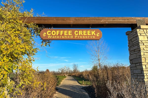 Coffee Creek Watershed Conservancy sign in Chesterton, Indiana USA