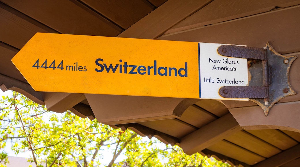 Sign Indicating Distance to Switzerland in New Glarus close up