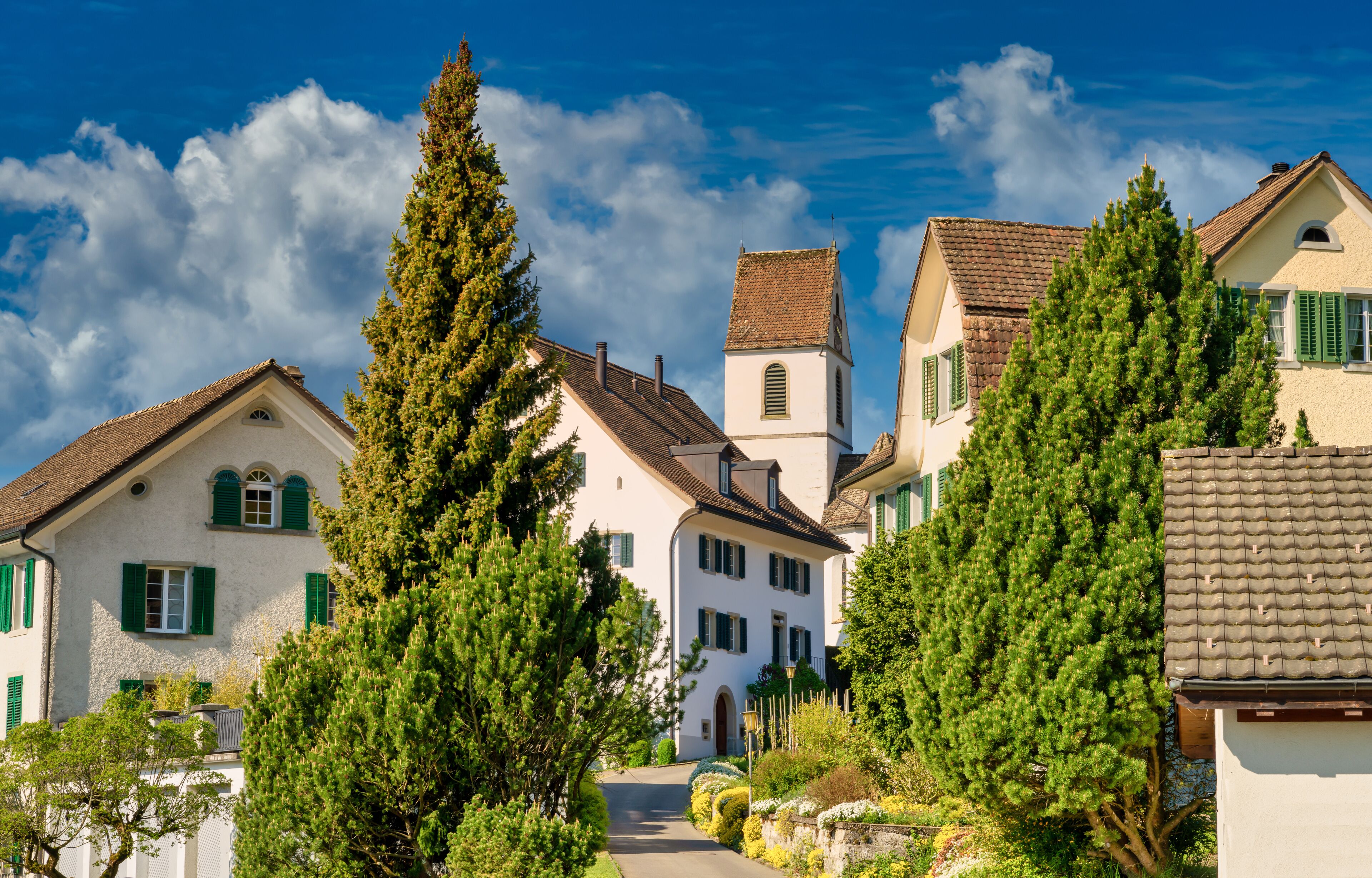 The historical village of Bollingen, on the shores of the Upper Zurich Lake (Obersee), Switzerland