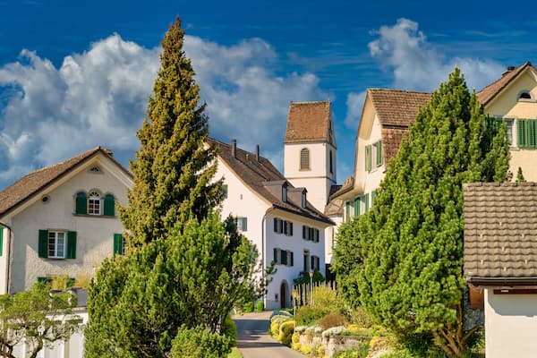 The historical village of Bollingen, on the shores of the Upper Zurich Lake (Obersee), Switzerland