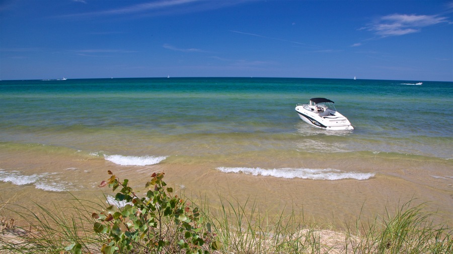 Muskegon State Park featuring general coastal views and boating
