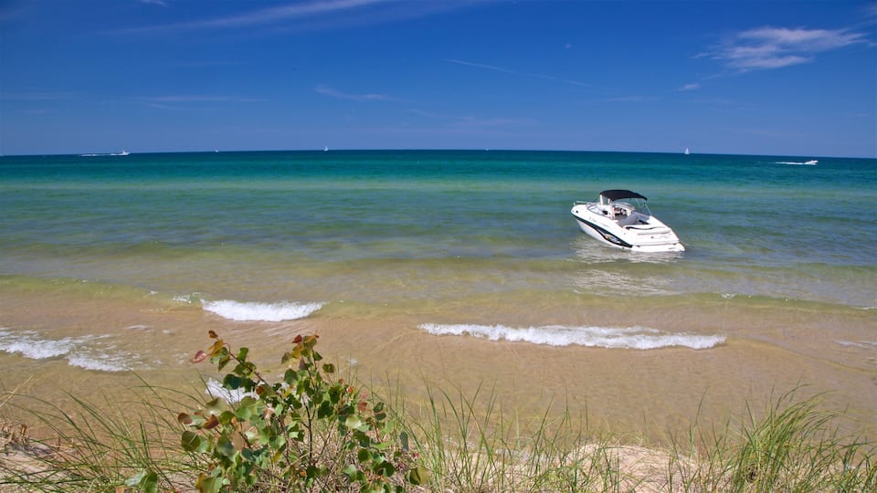 Muskegon State Park showing general coastal views and boating