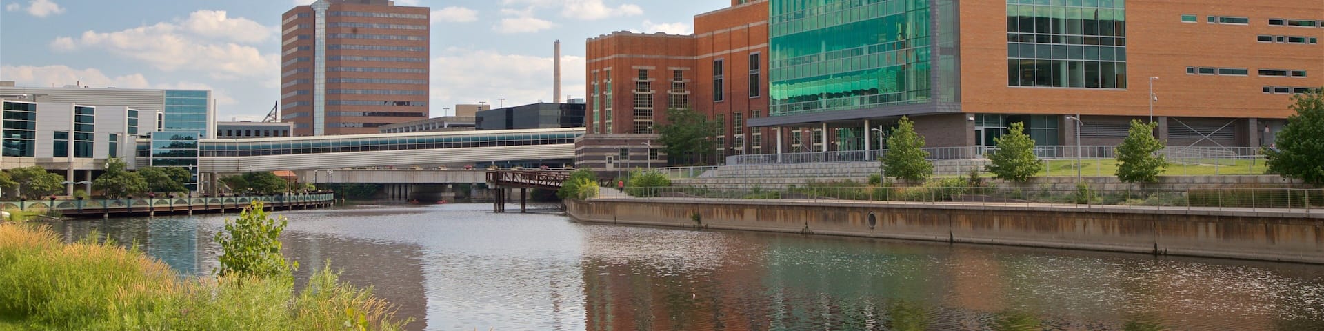 River Trail featuring a river or creek and a city