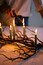 tree branch with wax candles, evening mood