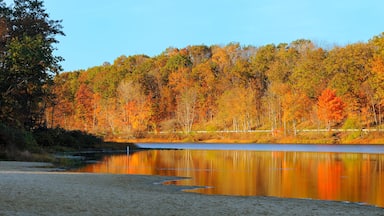 Brilliant autumn colors reflected in a serene lake (Punderson Lake in northeast Ohio)