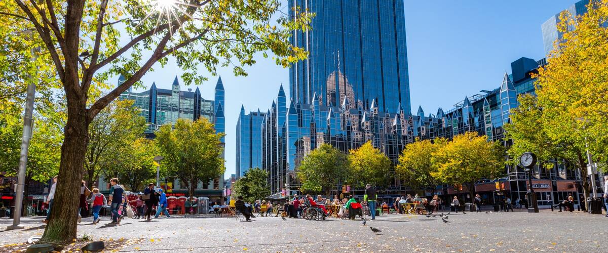 Market Square featuring a sunset, a city and a square or plaza