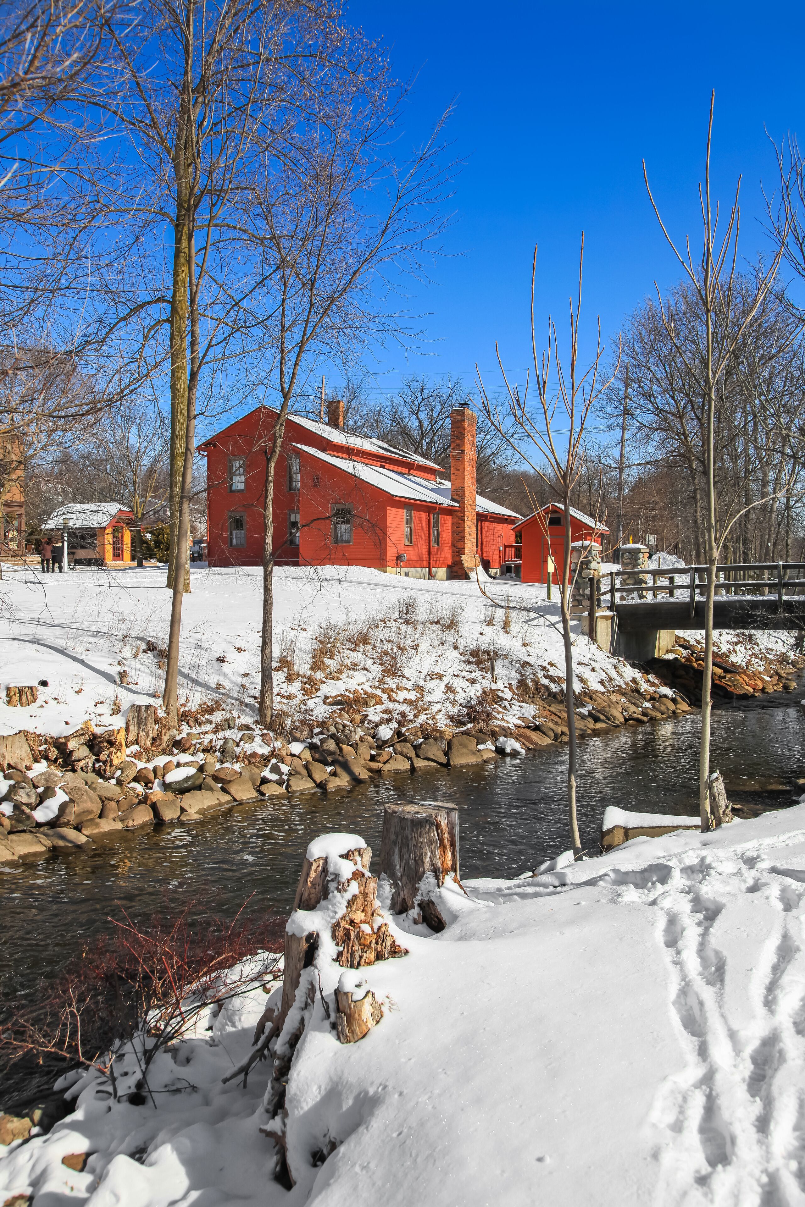 Historic buildings in Mill race village in Northville, Michigan