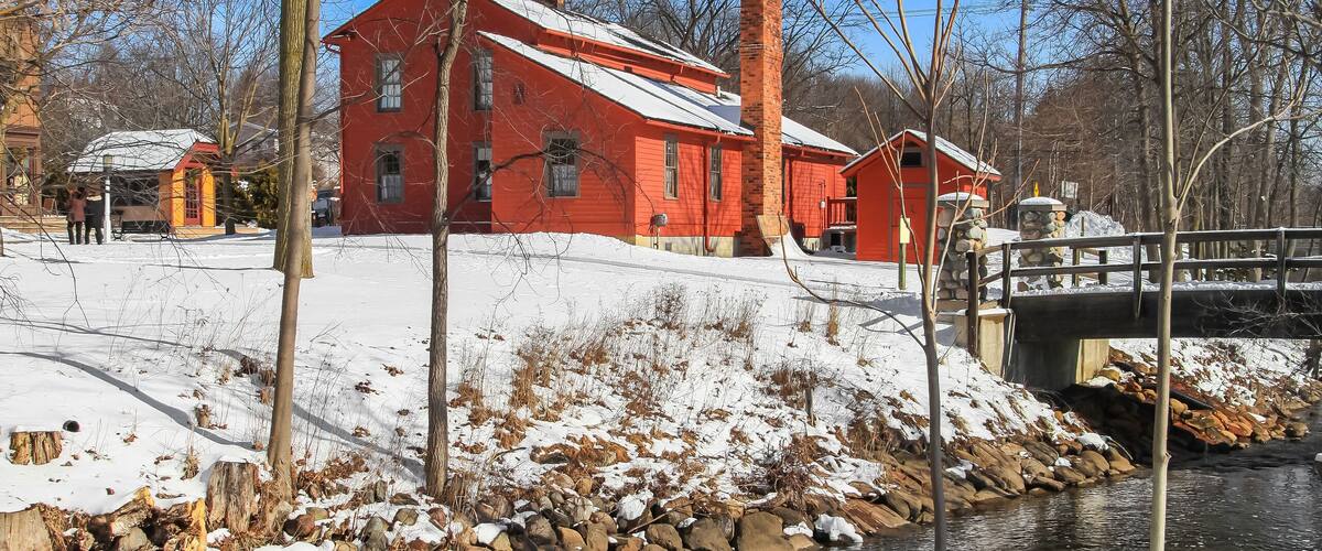 Historic buildings in Mill race village in Northville, Michigan