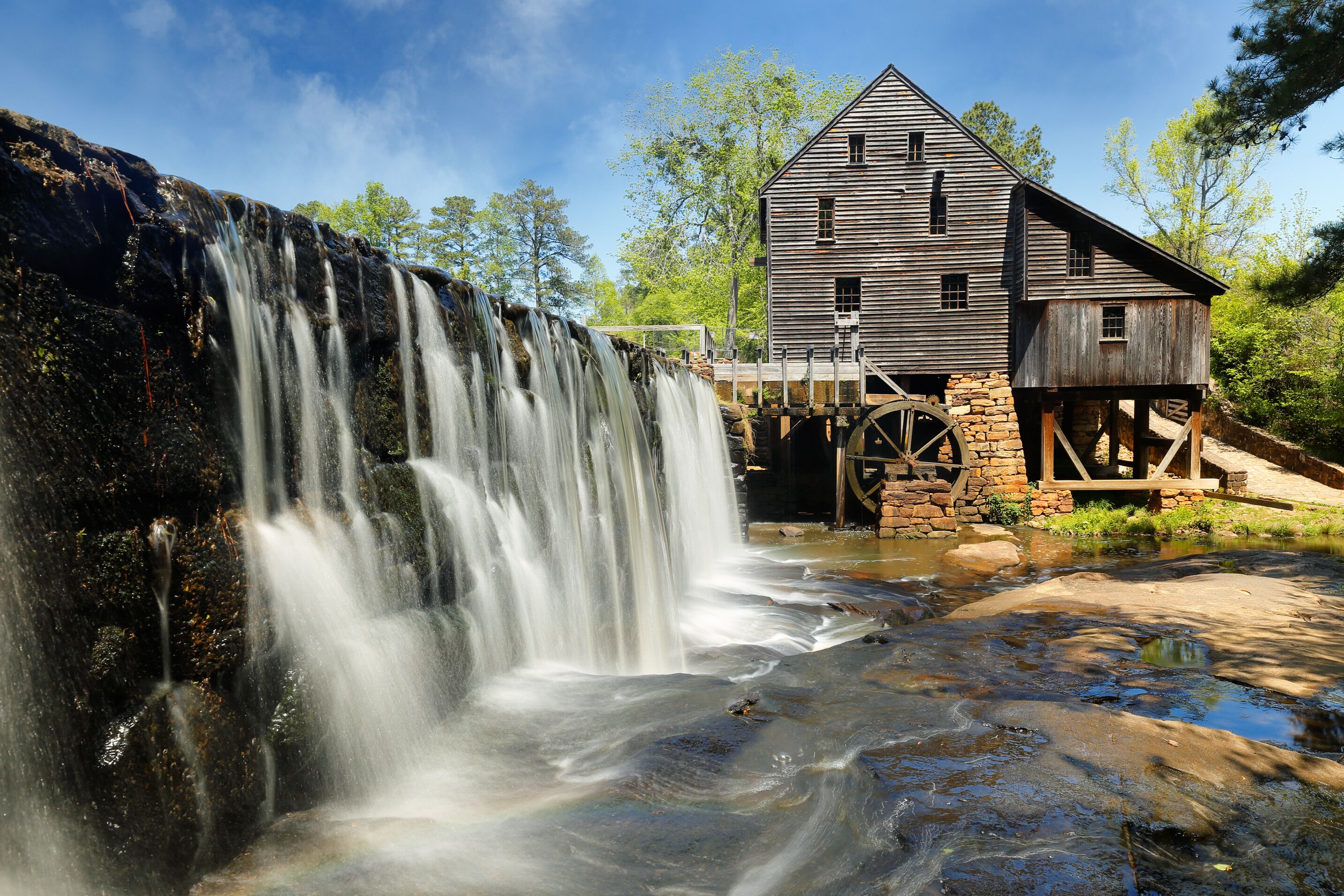 Historic Yates Mill at Yates Mill County Park, Raleigh North Carolina, USA. Historic Yates Mill County Park is a 174-acre park in the southwestern part of Wake County