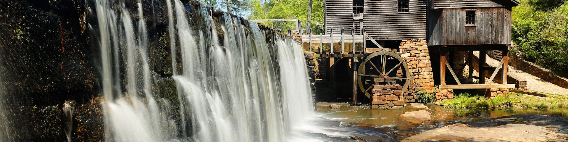 Historic Yates Mill at Yates Mill County Park, Raleigh North Carolina, USA. Historic Yates Mill County Park is a 174-acre park in the southwestern part of Wake County