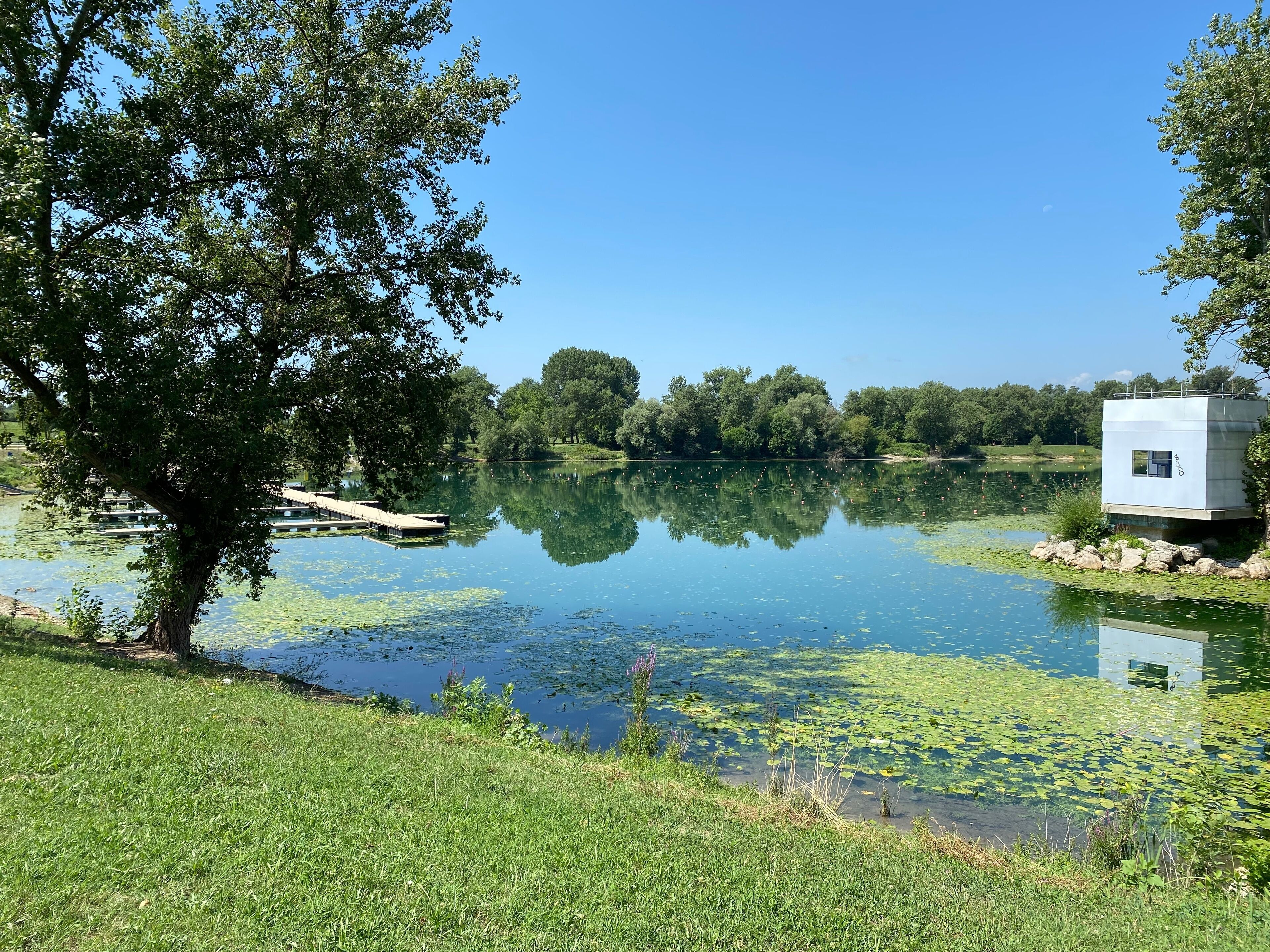 Rowing trail on Lake Jarun or rowing trails on Jarun's Lake, Zagreb - Croatia (Veslačka staza na jezeru jarun ili veslačke staze jarunskog jezera (RŠC Jarun), Zagreb - Hrvatska)