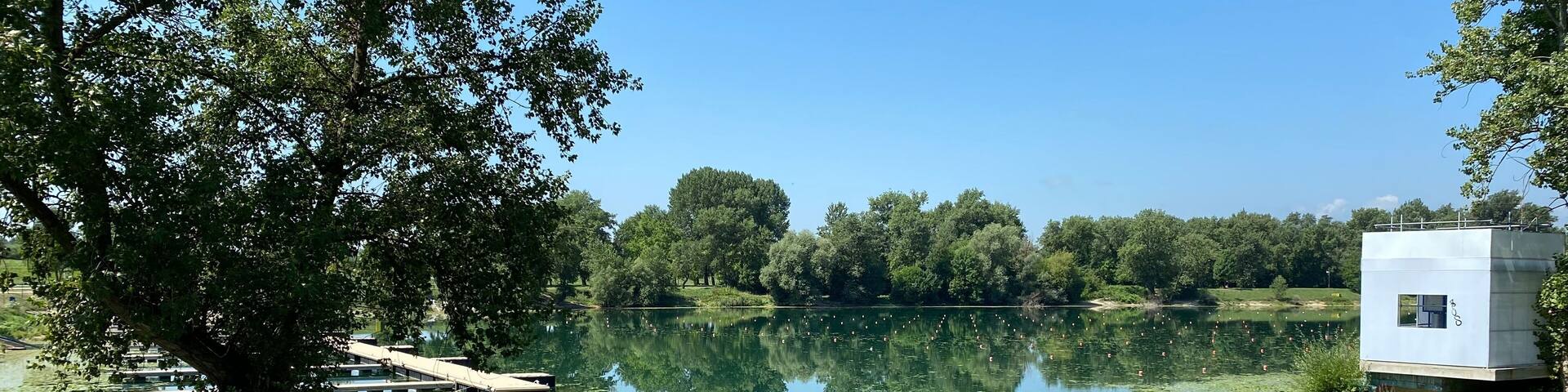 Rowing trail on Lake Jarun or rowing trails on Jarun's Lake, Zagreb - Croatia (Veslačka staza na jezeru jarun ili veslačke staze jarunskog jezera (RŠC Jarun), Zagreb - Hrvatska)