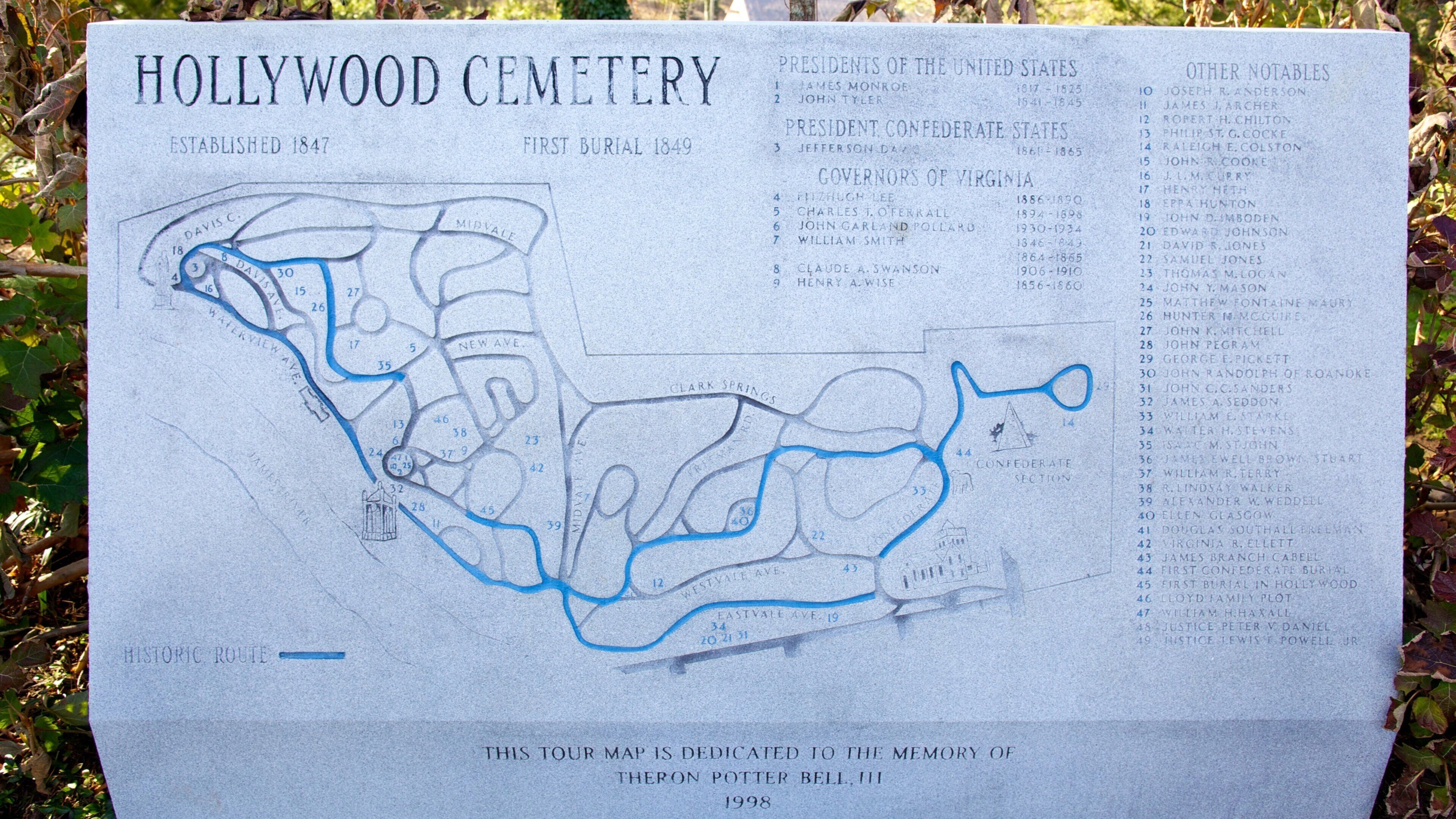 Hollywood Cemetery toont bewegwijzering