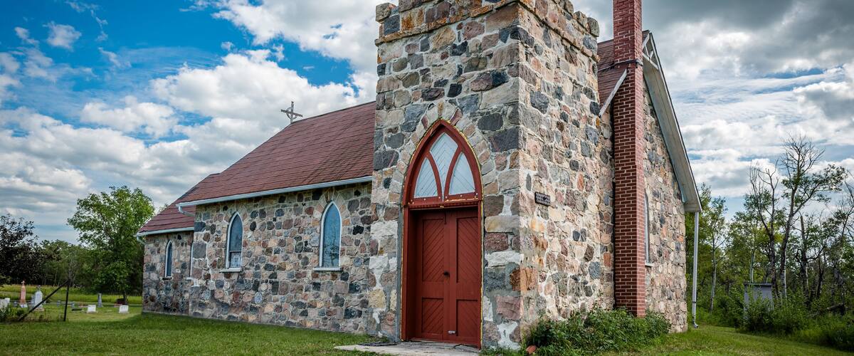 St. Thomas Anglican Church near McLean, Saskatchewan, built entirely of fieldstone in 1898