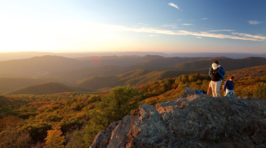 Bearfence Mountain which includes landscape views, a sunset and hiking or walking