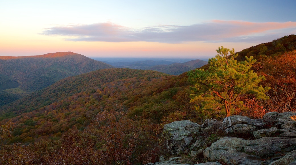 Bearfence Mountain showing tranquil scenes, landscape views and a sunset