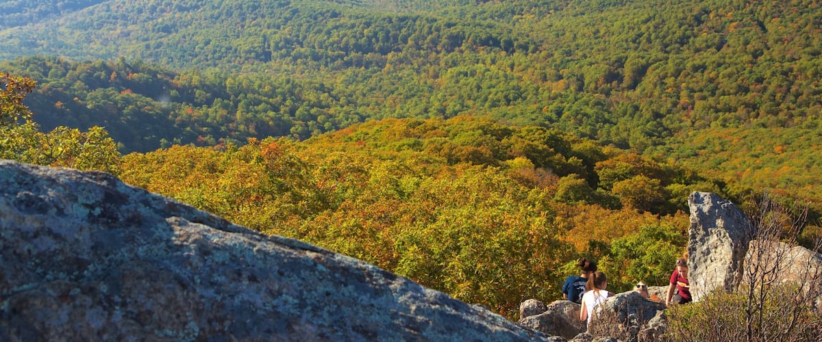 Mary\'s Rock Summit Trail presenterar landskap och stillsam natur såväl som en liten grupp av människor
