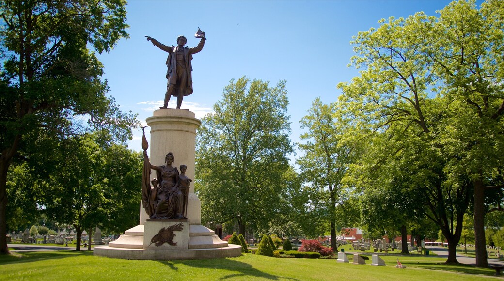Mount Olivet Cemetery showing heritage elements, a park and a statue or sculpture