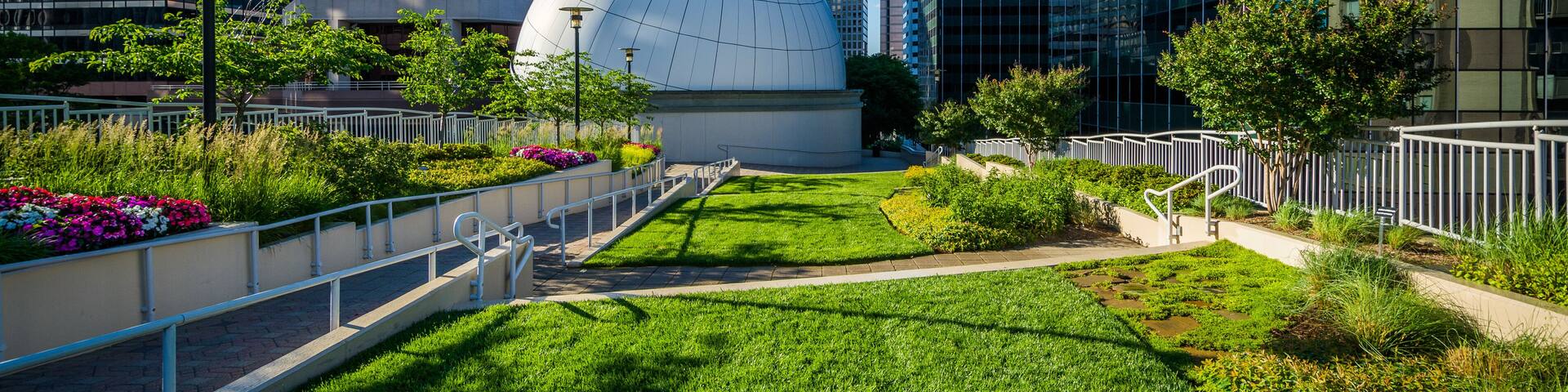 Freedom Park and modern buildings in Rosslyn, Arlington, Virgini
