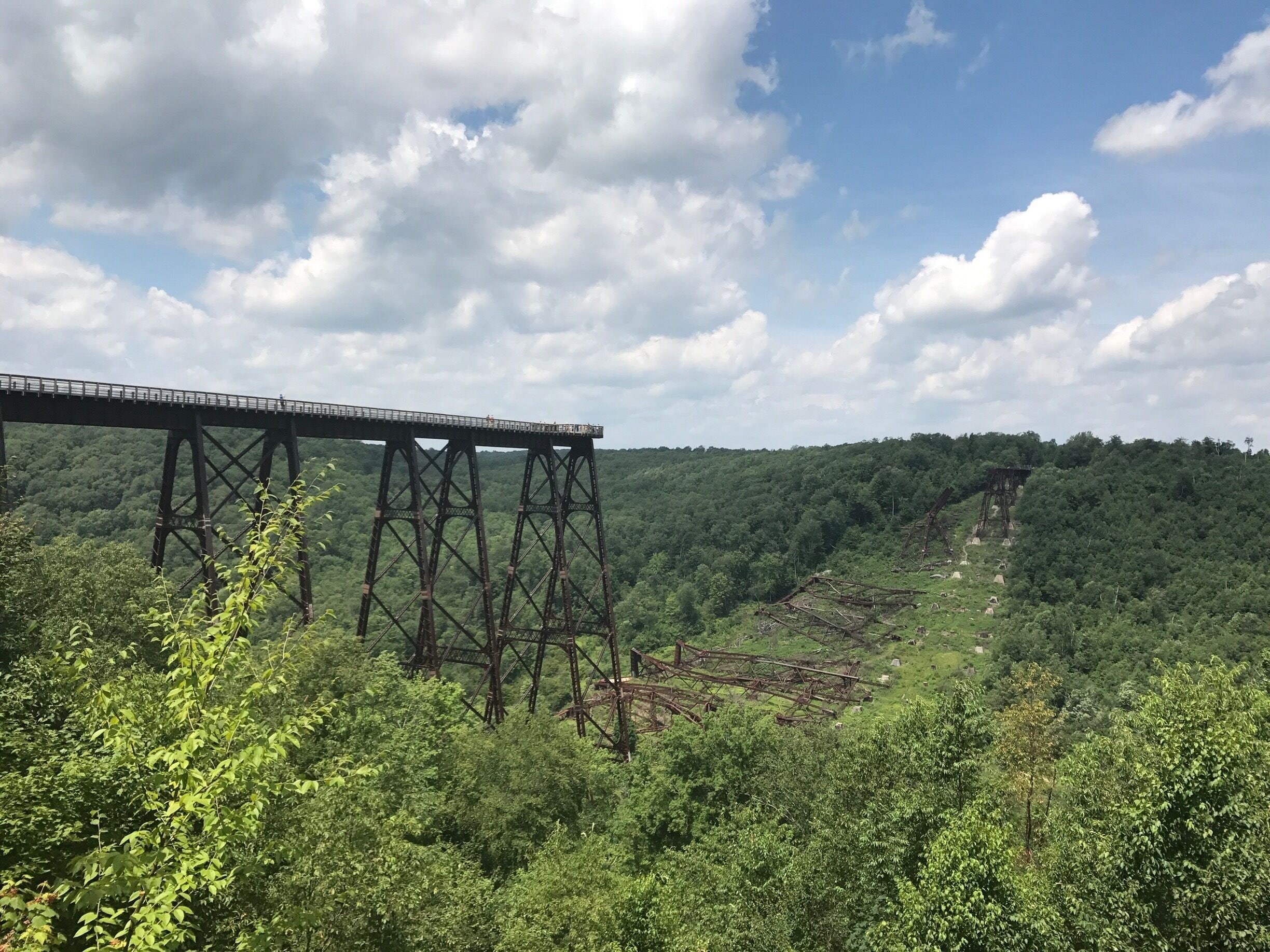 Kinzua Bridge skywalk and the tornado damage.
