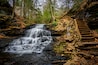 Spring at Ricketts Glen State Park in Benton PA. Known for its 21 waterfalls and old-growth forest and boulders. Hiking the loop on a cold Spring Day.
