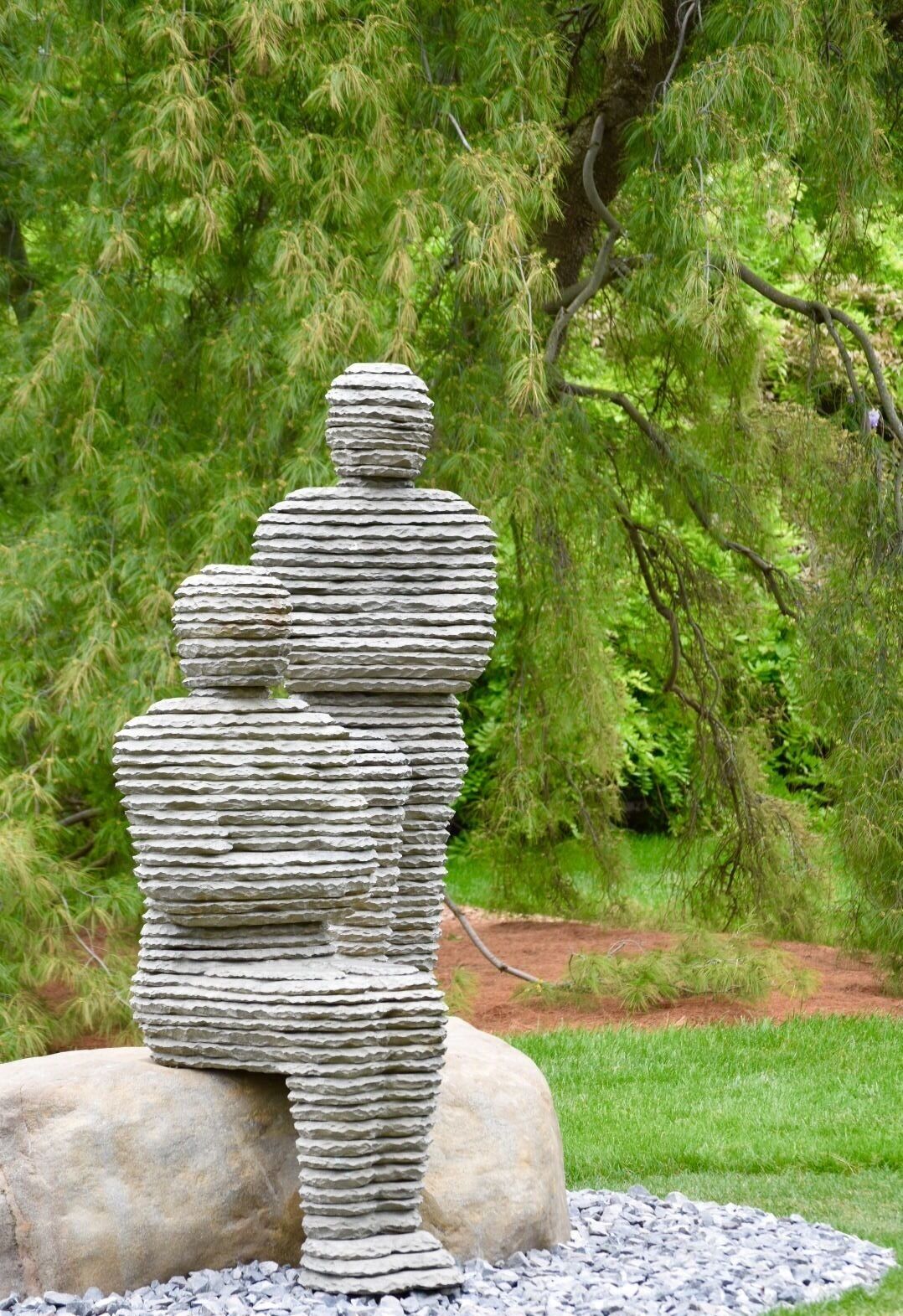 All of the stacked stone pieces must stand independently before the artist Boaz Vaadia secures them for safely reasons. 