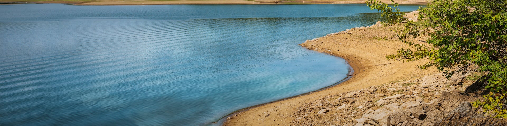 Low water level at Spruce Run Reservoir in Clinton, New Jersey