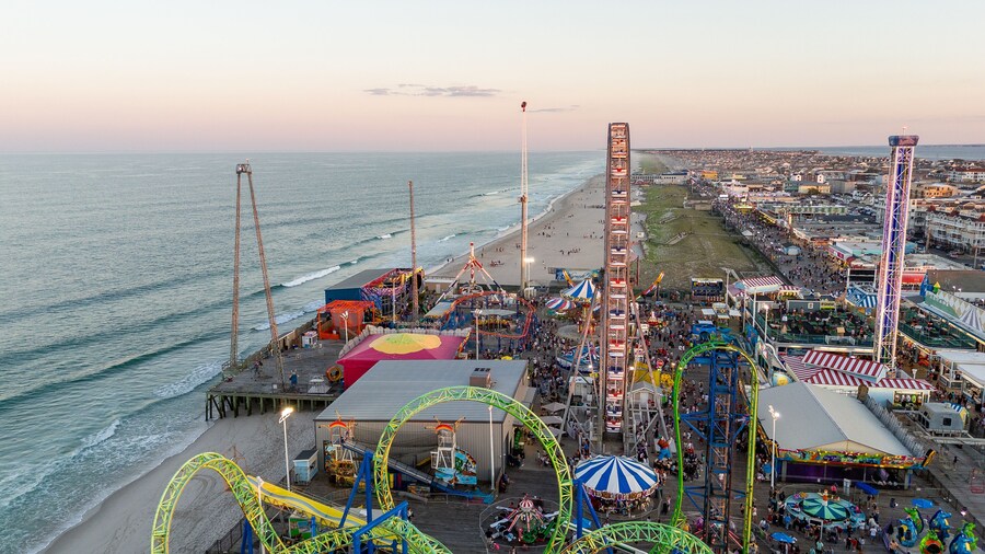 Aerial Drone of Seaside Heights Boardwalk