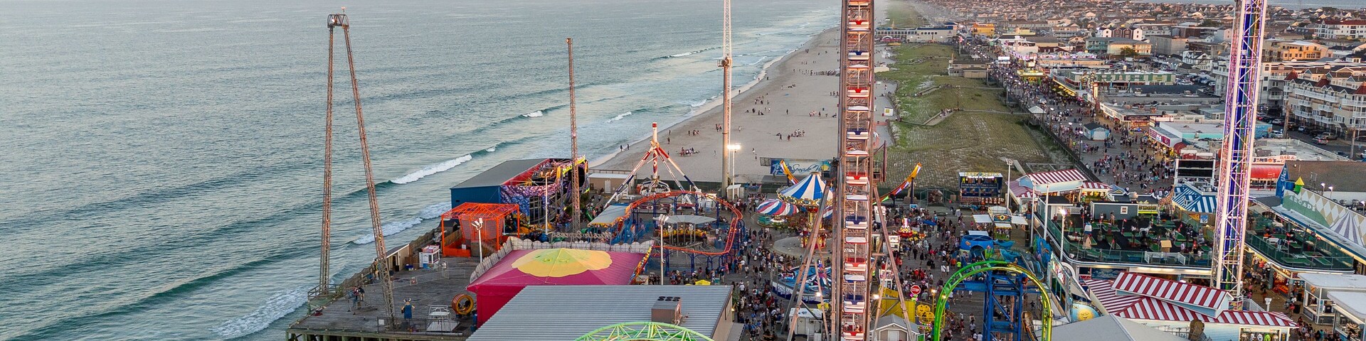 Aerial Drone of Seaside Heights Boardwalk