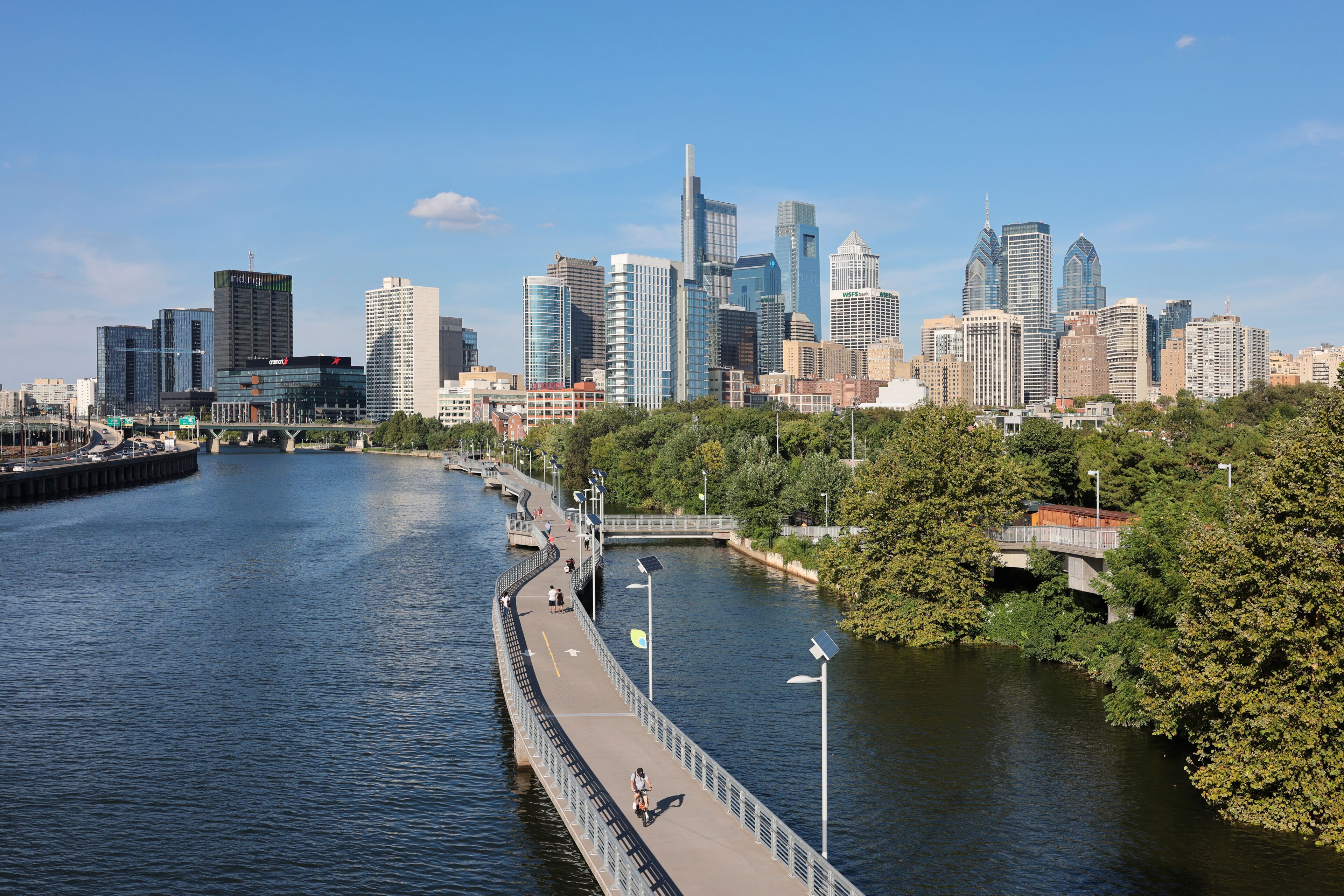 Philadelphia, Pennsylvania, USA - Sep 2, 2023: Philadelphia skyline by Schuylkill River in summer