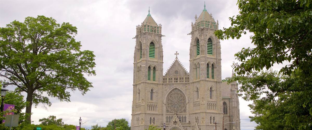 Cathedral of the Sacred Heart som inkluderer historisk arkitektur og kirke eller katedral