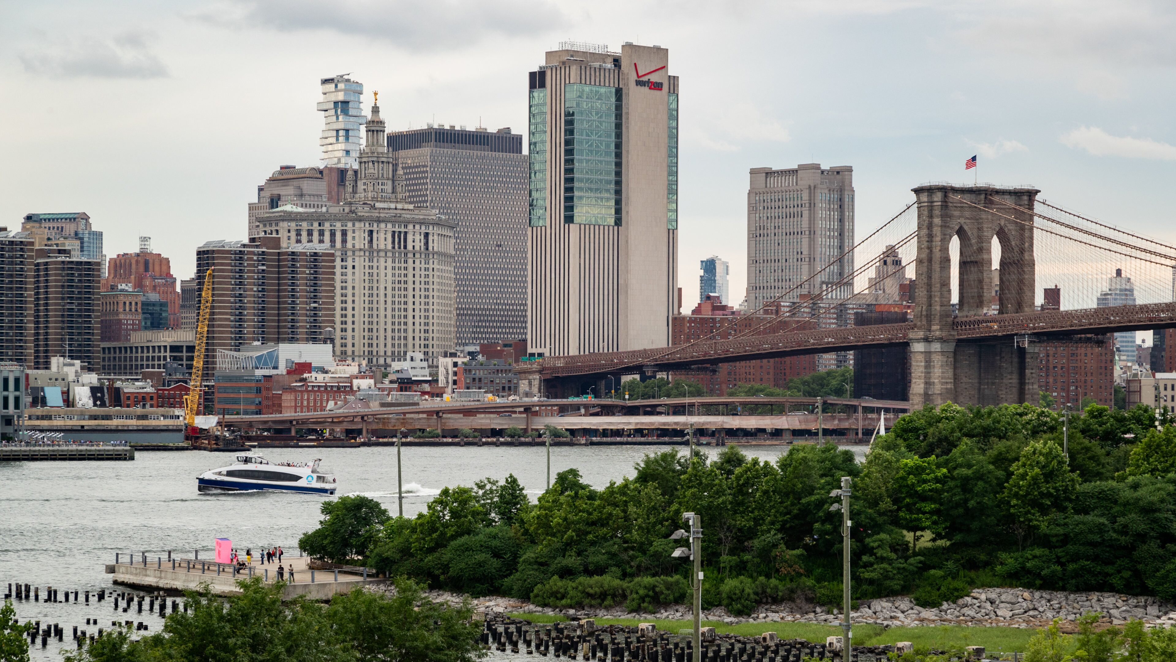 Brooklyn Borough Hall showing boating, a bay or harbor and a bridge
