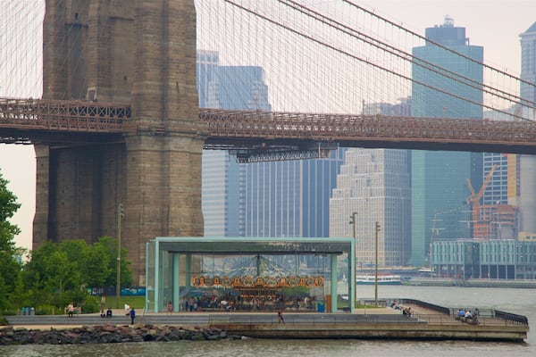 Jane’s Carousel featuring a city, heritage elements and a bridge