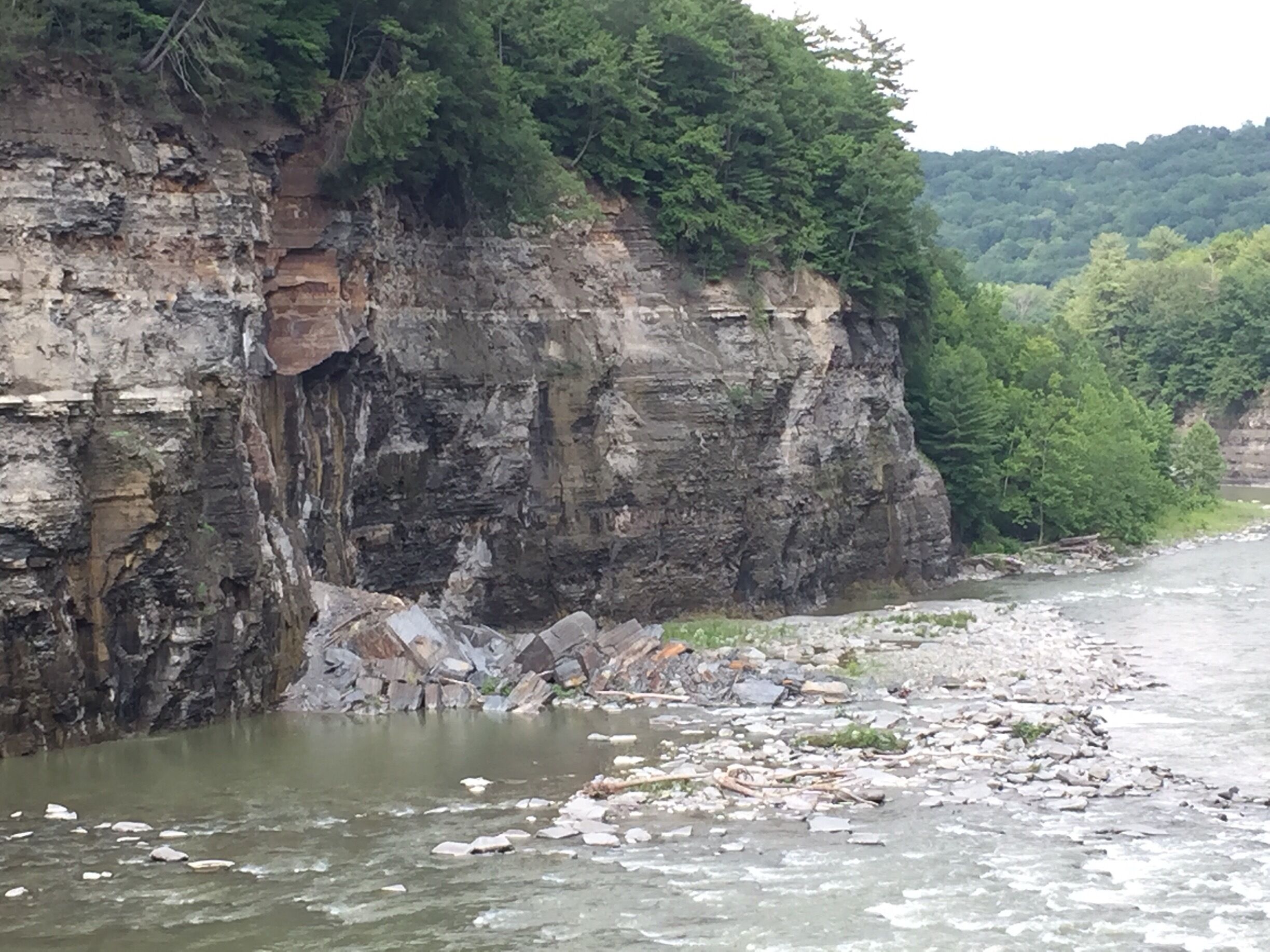 View of the gorge walls falling into the river by the Lower Falls