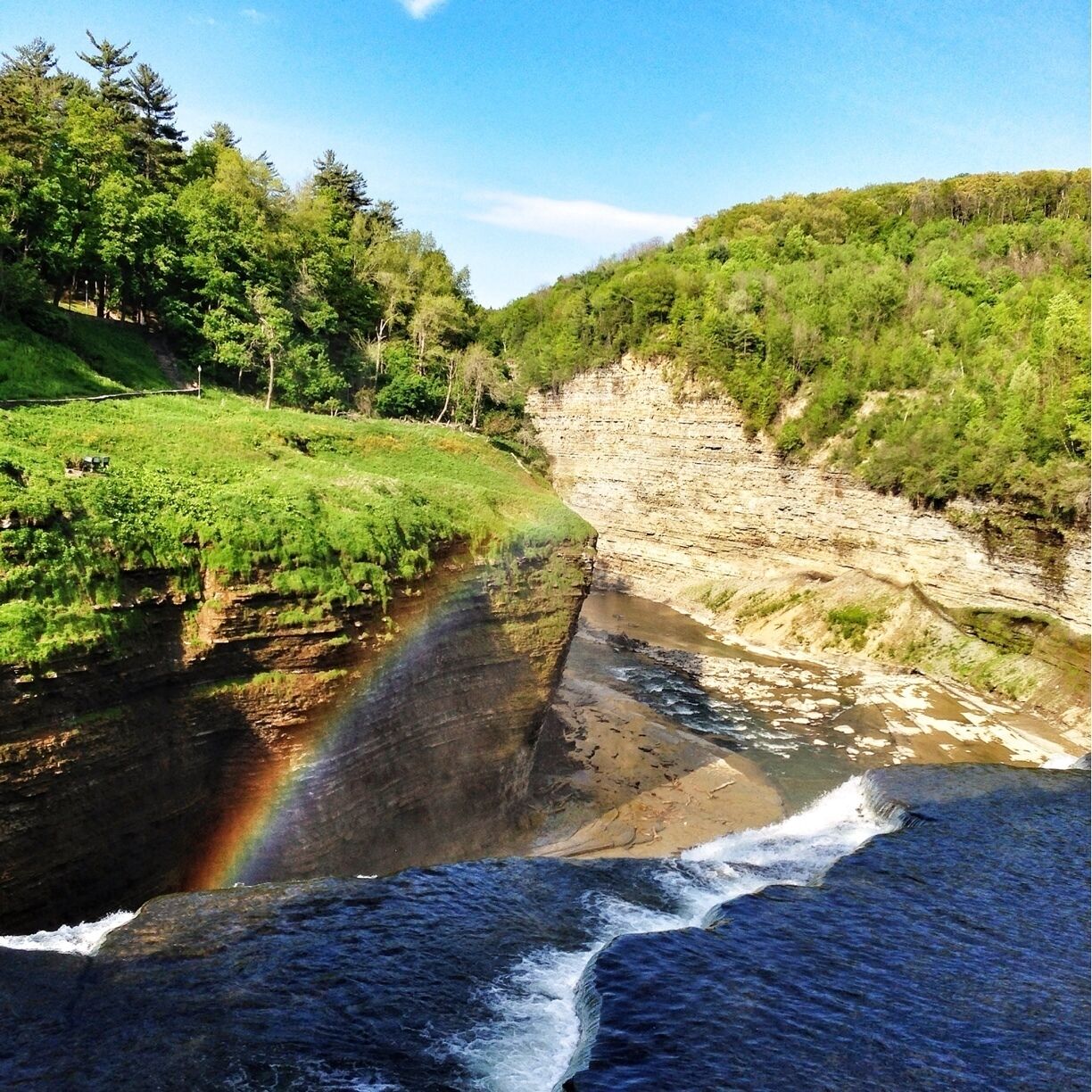 Above one of the waterfalls at Letchworth state park. It was nice after a 4 hr hike to end it with a pretty rainbow.