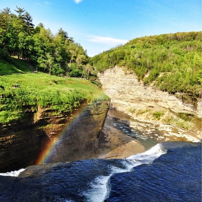 Above one of the waterfalls at Letchworth state park. It was nice after a 4 hr hike to end it with a pretty rainbow.