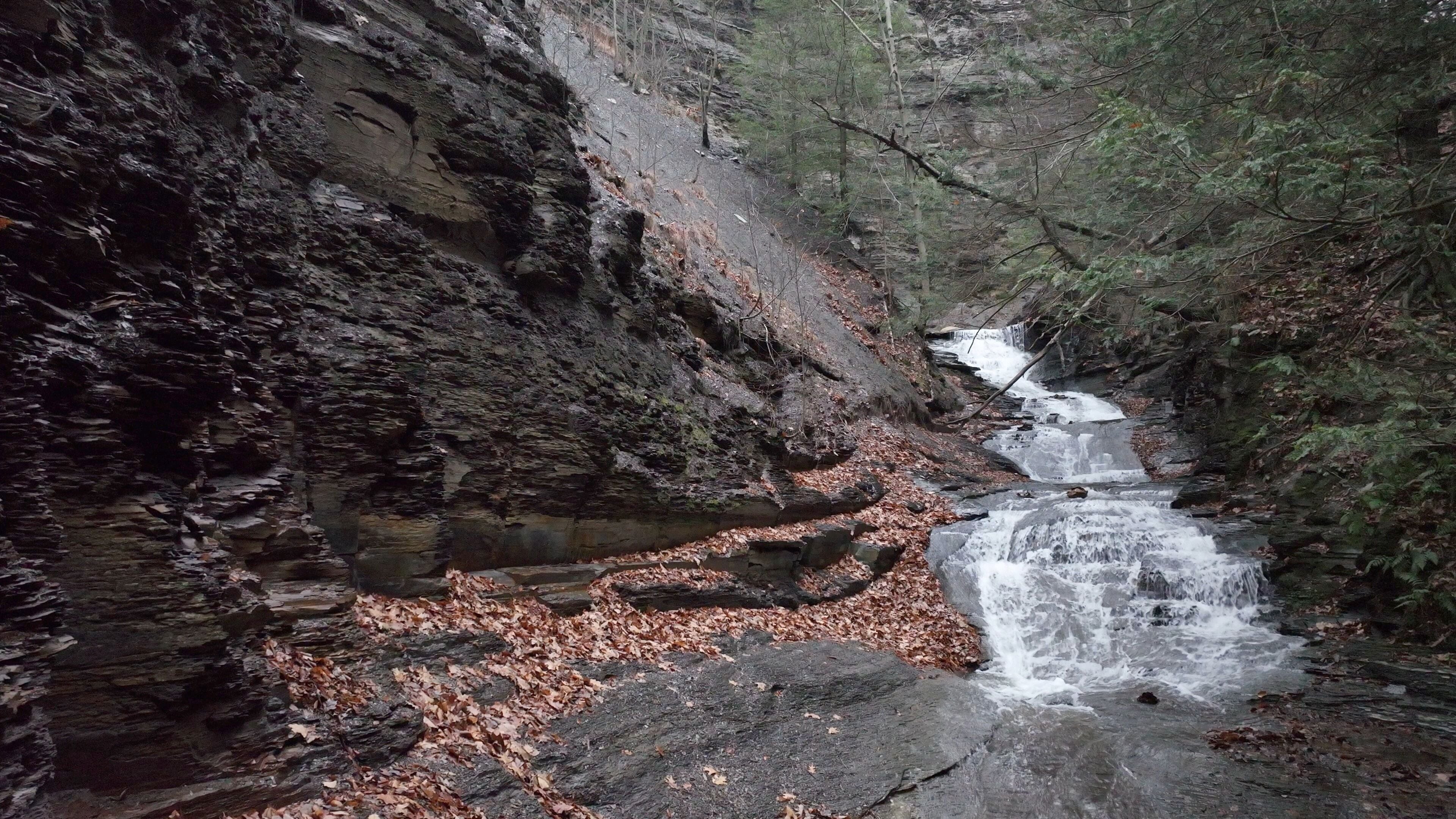 Natural erosion in Conklin's Gully in High Tor Wildlife Management Area New York State natural remote landscape and canyons with geological rock formations carved by rushing water