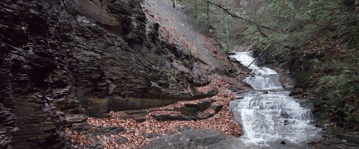 Natural erosion in Conklin's Gully in High Tor Wildlife Management Area New York State natural remote landscape and canyons with geological rock formations carved by rushing water