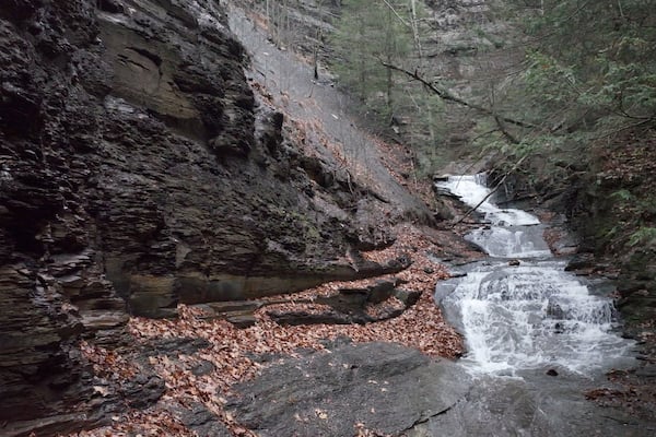 Natural erosion in Conklin's Gully in High Tor Wildlife Management Area New York State natural remote landscape and canyons with geological rock formations carved by rushing water