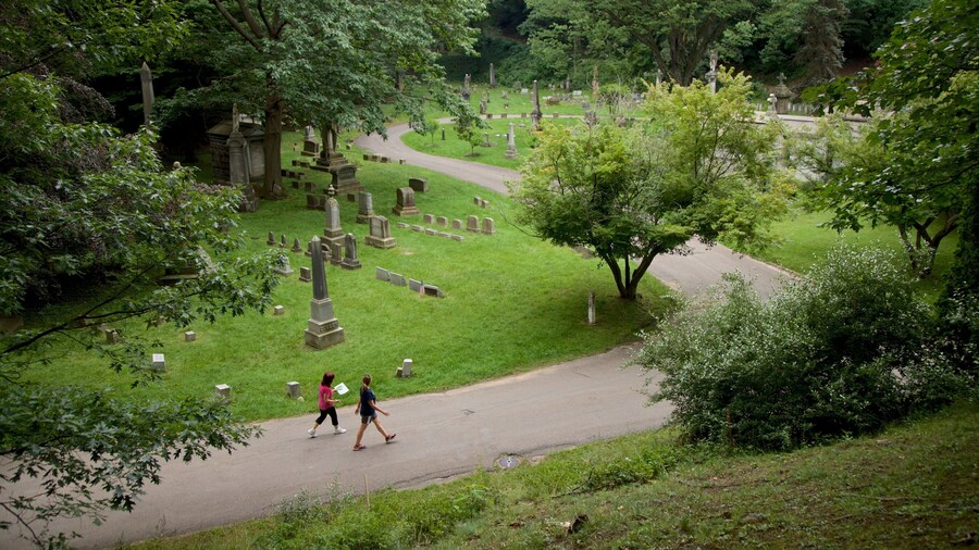 Cementerio de Mount Hope mostrando un cementerio y senderismo o caminata y también una pareja