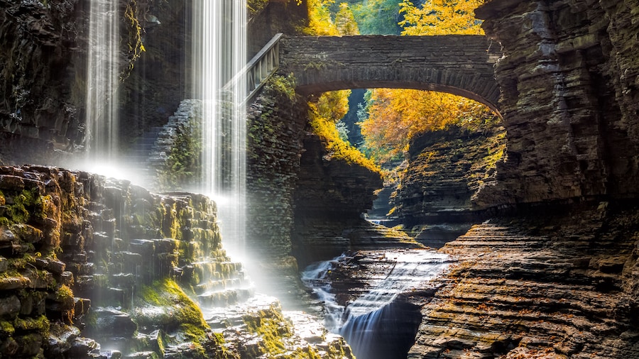 Watkins Glen State Park waterfall canyon in Upstate New York