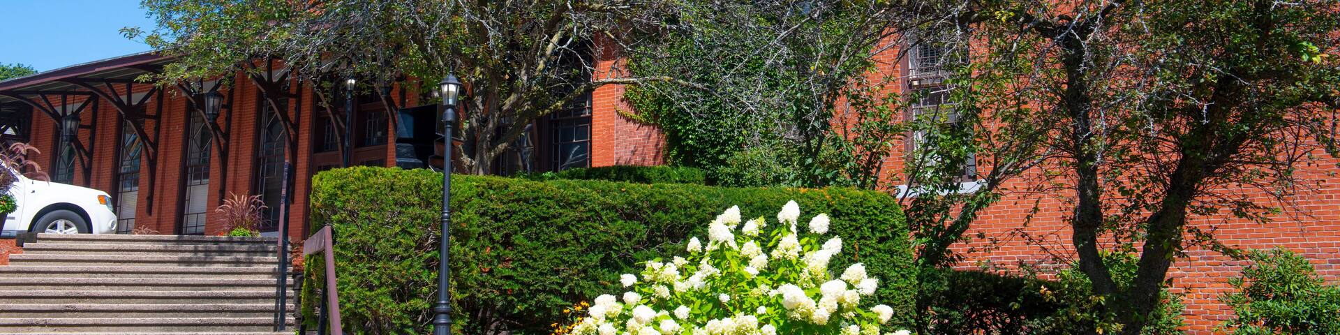 Woonsocket train station on Depot Square in Main Street Historic District in downtown Woonsocket, Rhode Island RI, USA.