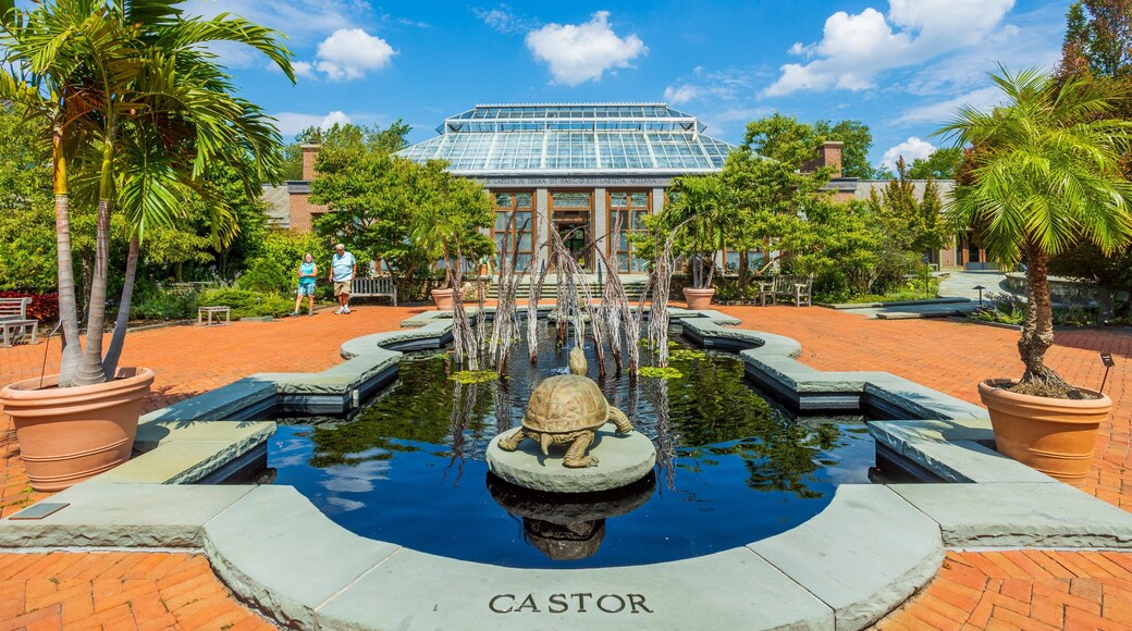 Tower Hill Botanic Garden showing a fountain